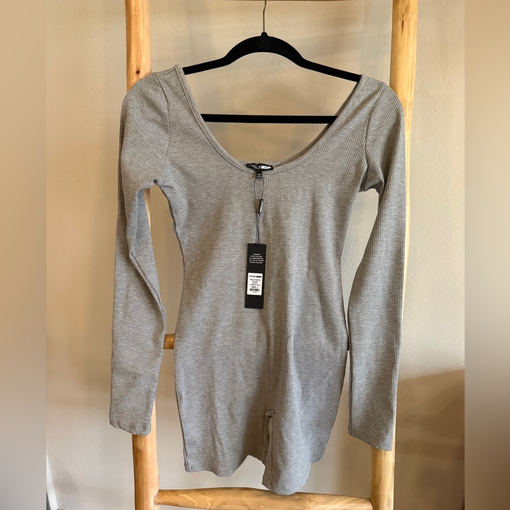 NWT Fashion Nova Gray Long Sleeve bodysuit